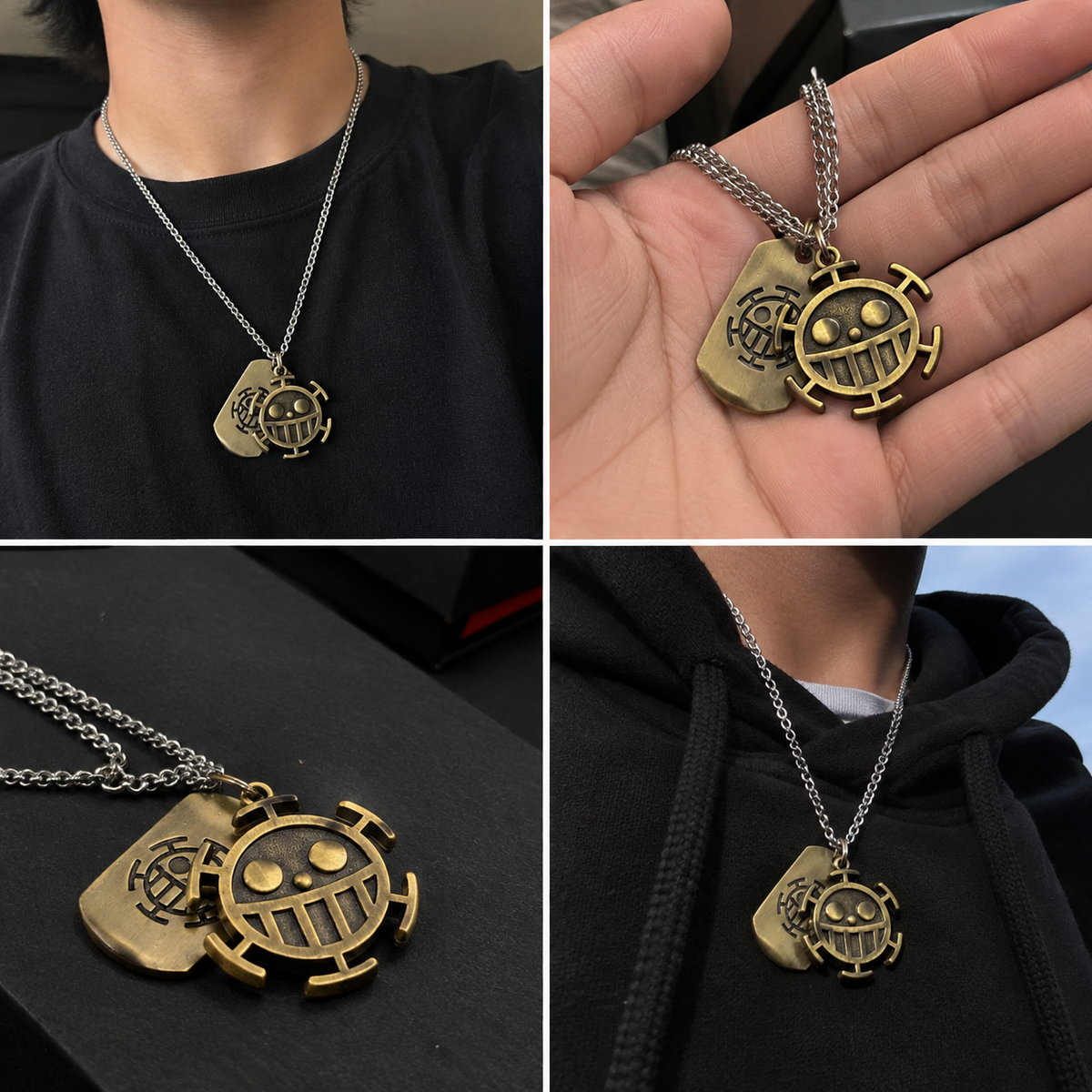 One Piece Luffy Wanted Necklace with Dual Pendants